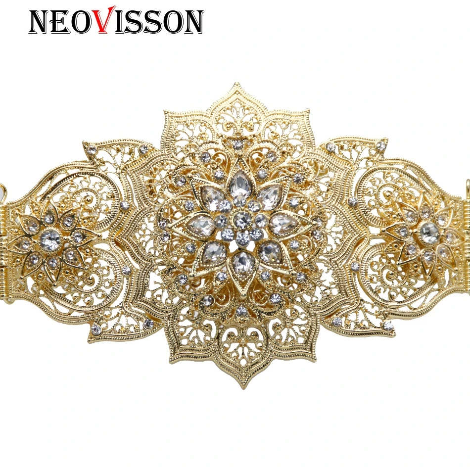 NEOVISSON Algeria cintura caftano da donna Color oro argento catena in metallo strass lunghezza regolabile