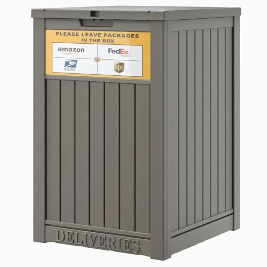 

Package Delivery Box for Outside with Sign, lon Storage Lockable Secure, Large Double Wall Resin Outdoor Package Delivery Water