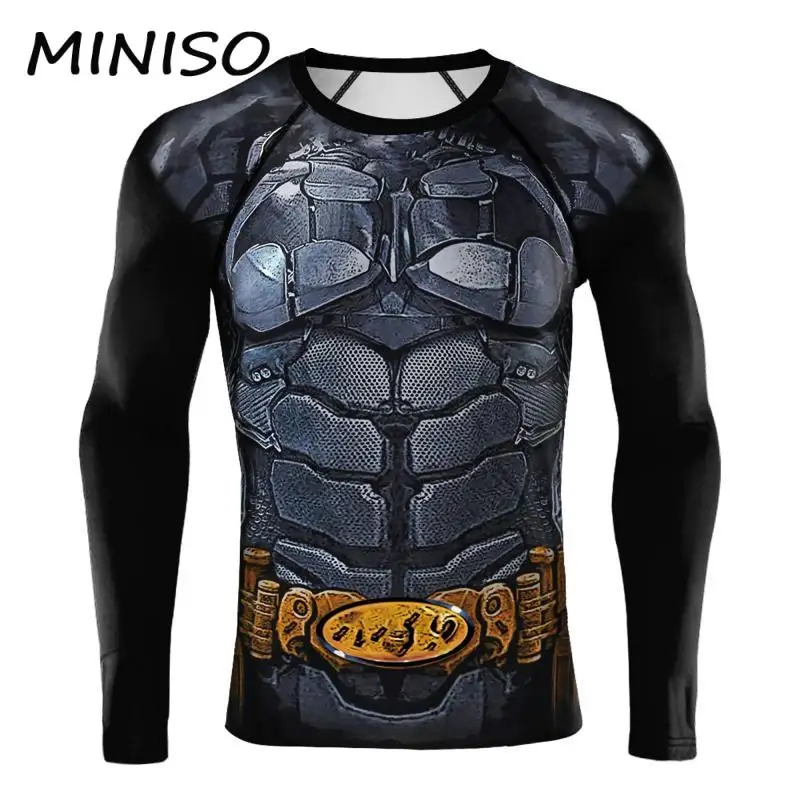 MINSO Halloween Cosplay Men T-Shirts Superhero Printed Costumes Quick Dry Compression Tops Long Sleeve Male Novelty Clothing