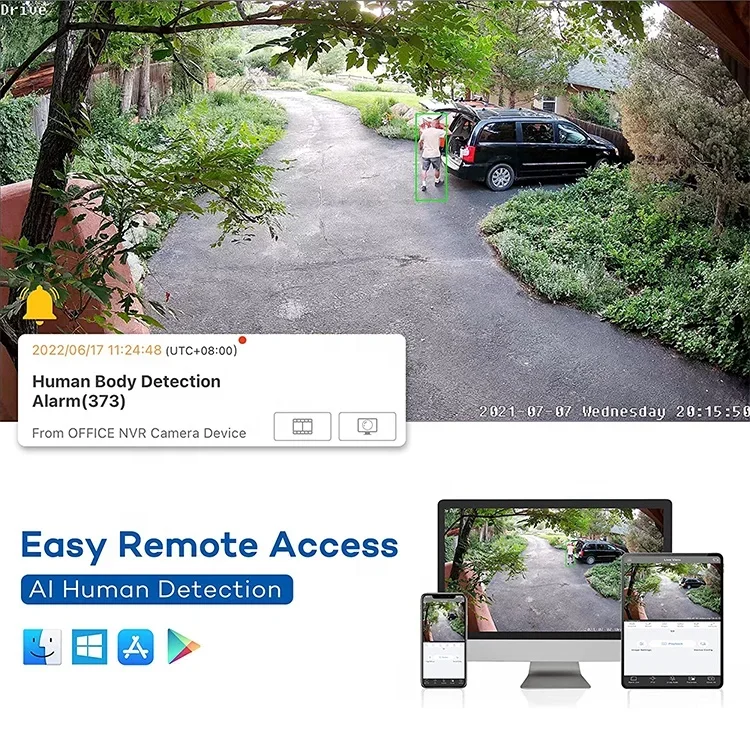 Cámara IP tipo bala negra comercial de 8MP, sistema de seguridad PoE 4K, detección de vehículos humanos AI, NVR de 8 canales, HDD de 2TB, 6 uds., vigilancia IP67
