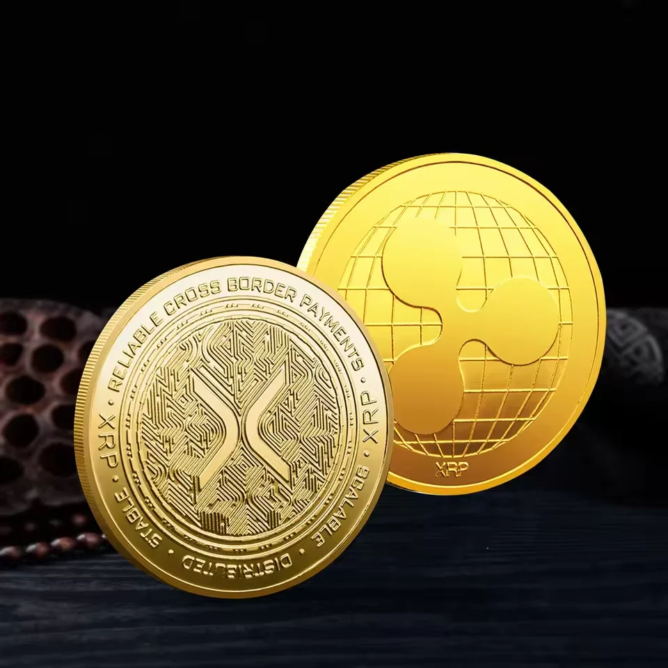 Ripple Coin XRP Coin Gold Silver Plated Crypto Ripple XRP Coin with Plastic Case Commemorative Coin Art Collection Souvenir Gift