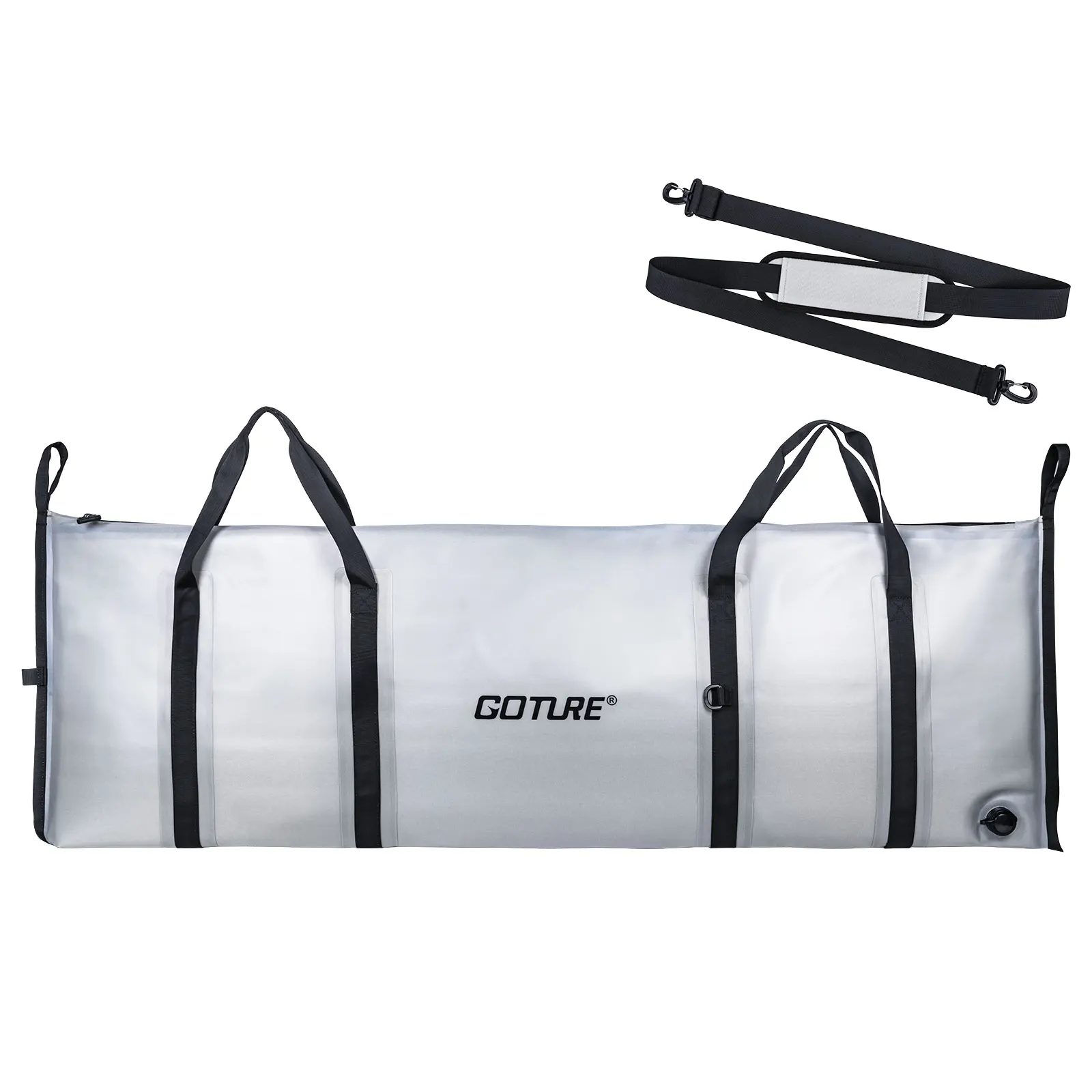 

Goture 840D Insulated Fish Cooler Bag 59.8"x20" TPU Leakproof Bag Airtight Zipper Drain Plug 72Hour Ice Retention FishingCamping