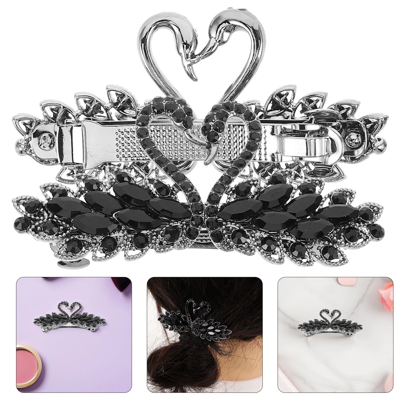 

2pcs Black Swan Crystal Hair Clips Metal Rhinestone Barrettes Vintage Spring Hairclips Bridal Flower Wedding Accessories