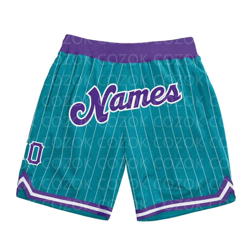 Custom Blue Green Authentic Basketball Shorts 3D Printed Men Shorts Your Name Mumber Quick Drying Beach Shorts