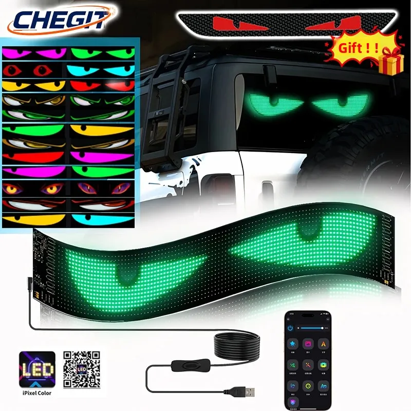 

Сигнальные огни дьявола для грузовика, лобовое стекло, пульт дистанционного управления, гибкий светодиодный дисплей для анимации глаз, умная прокрутка, вывеска для сообщений