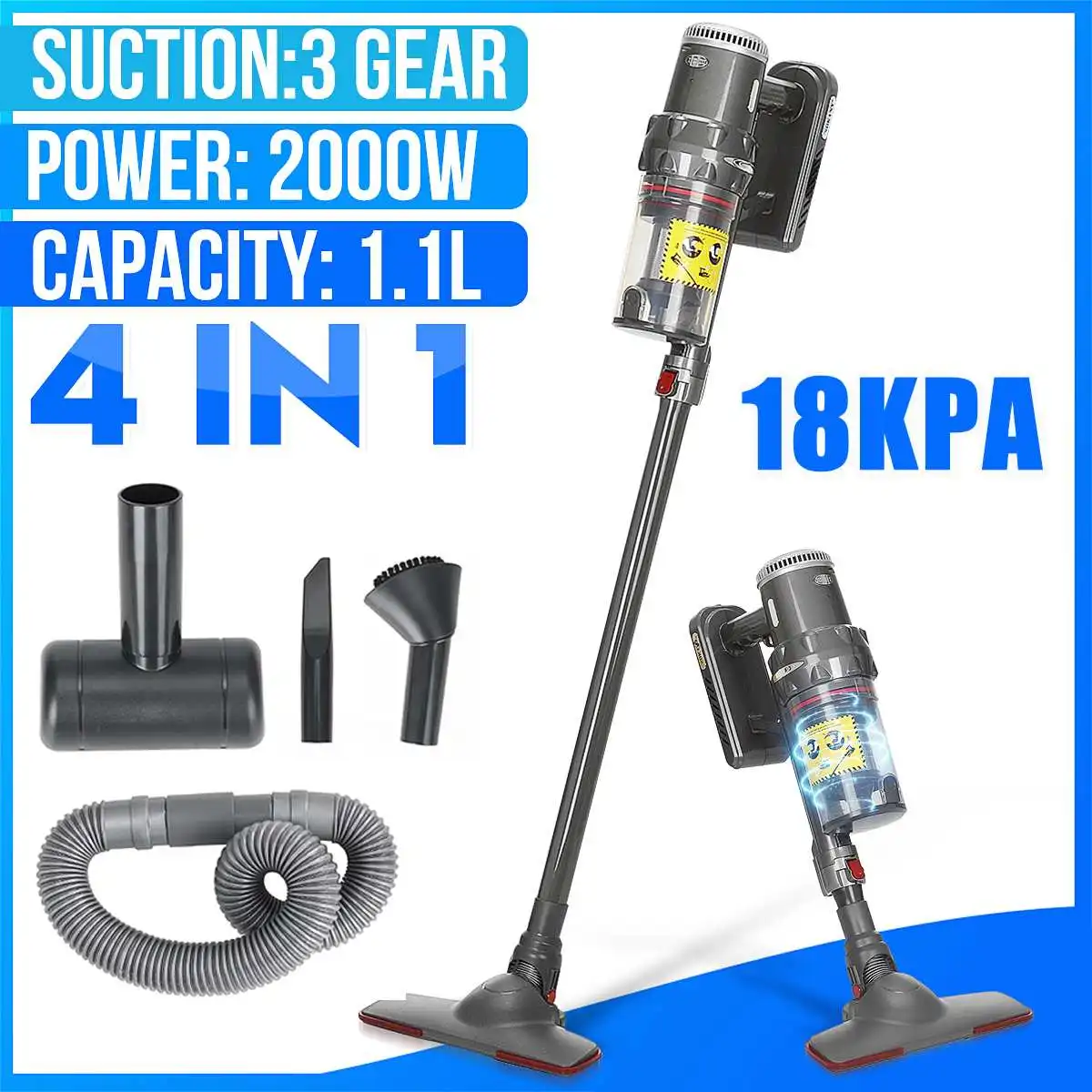 220 Household Smart  2000W Cordless Wireless Handheld Vacuum Cleaner 18KPa Suction Power Removable Battery with 1.1L Dust Cu p