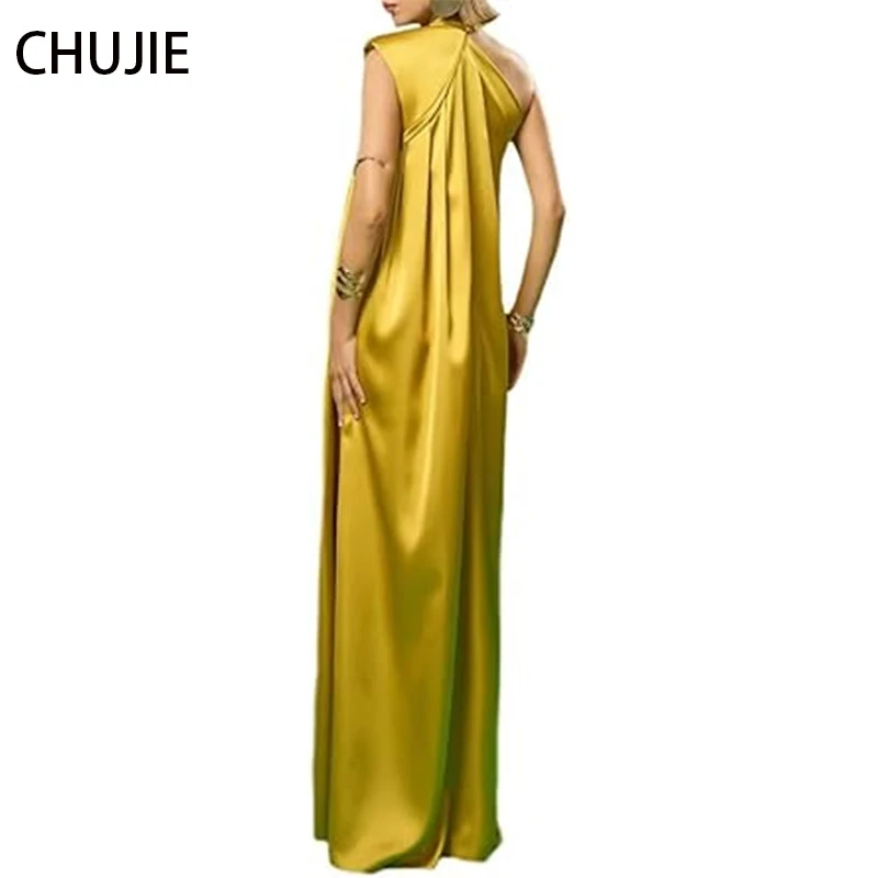 Złota Sukienka Wieczorowa na Jedno Ramię, Suknia Balowa, Długa Sukienka na Studniówkę, Sukienka na Imprezę, Jedwabna Satynowa Suknia Wieczorowa z Rozcięciem, Szata فساتين س