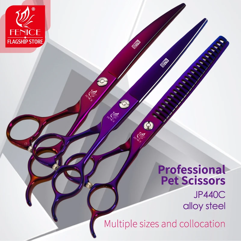 

Fenice Professional Pet Grooming Scissors Set Purple Straight Curved Thinning Dog Hair Shear JP440C