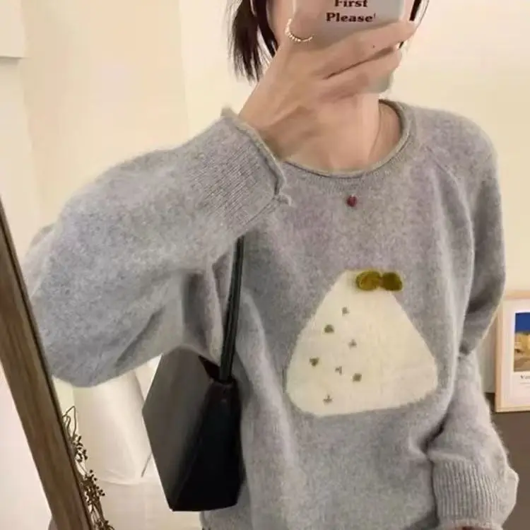 

Корейский консервативный стиль с принтом, милые свитера, женский повседневный милый пуловер с круглым вырезом, свободный модный осенне-зимний джемпер с длинными рукавами, новый