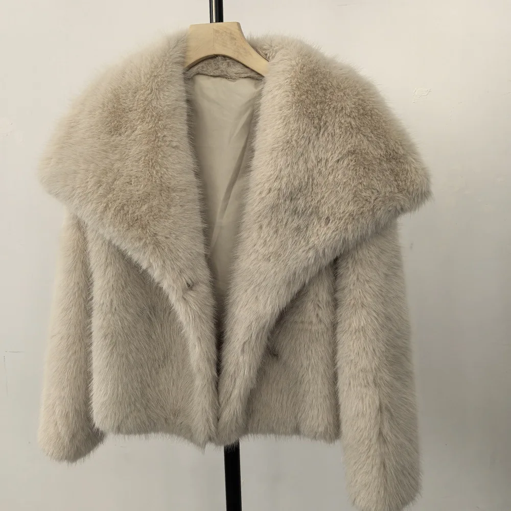 الحرارية الشتاء المرأة معطف الفرو الاصطناعي التدرج رفض طوق فو الفراء سترة للإناث أنيقة سيدة الفراء أسفل سترة #1