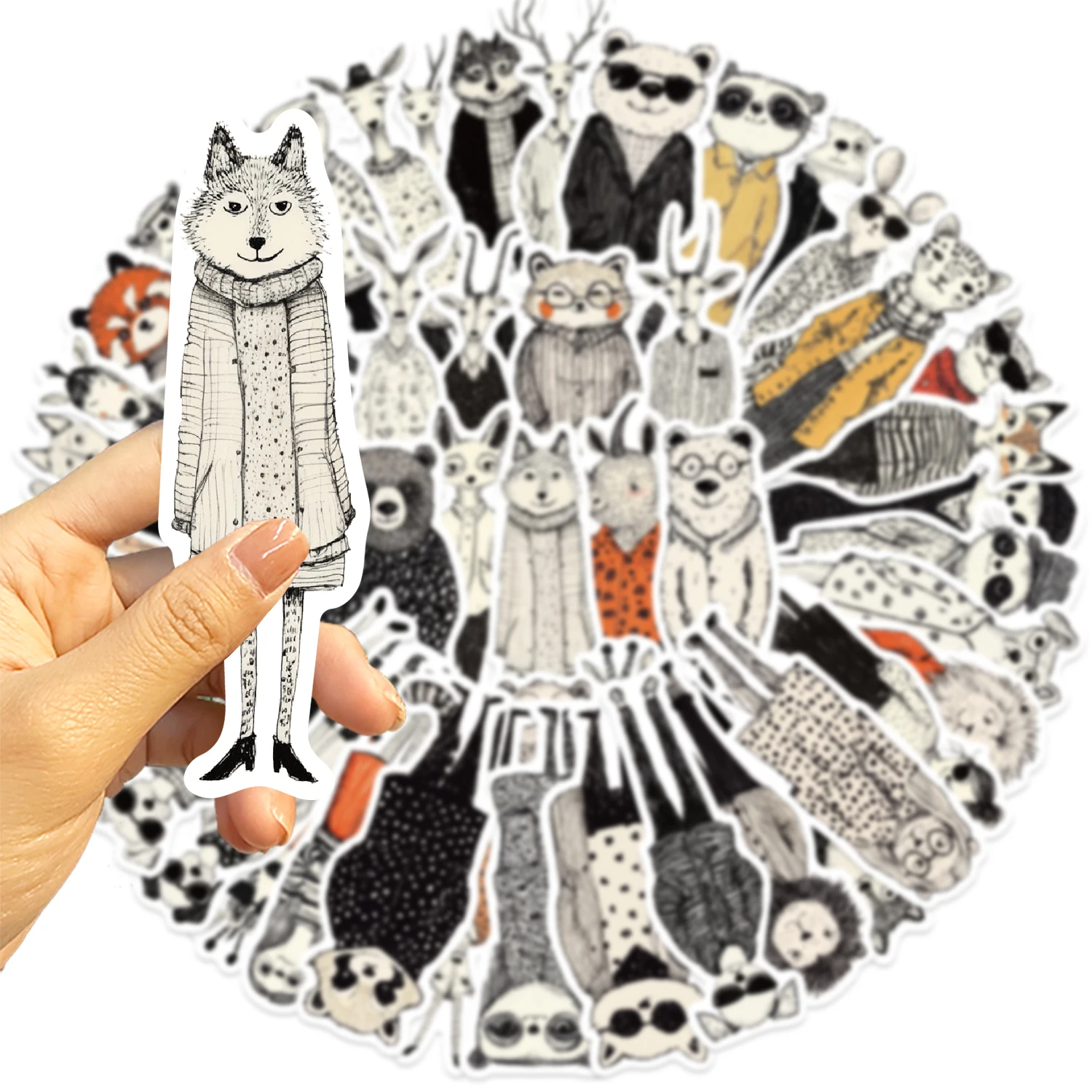 50Pcs Animals in Clothes Stickers Cartoon Mixed Animal Sticker Cute Toy Waterproof PVC Stickers Decoration Supplies