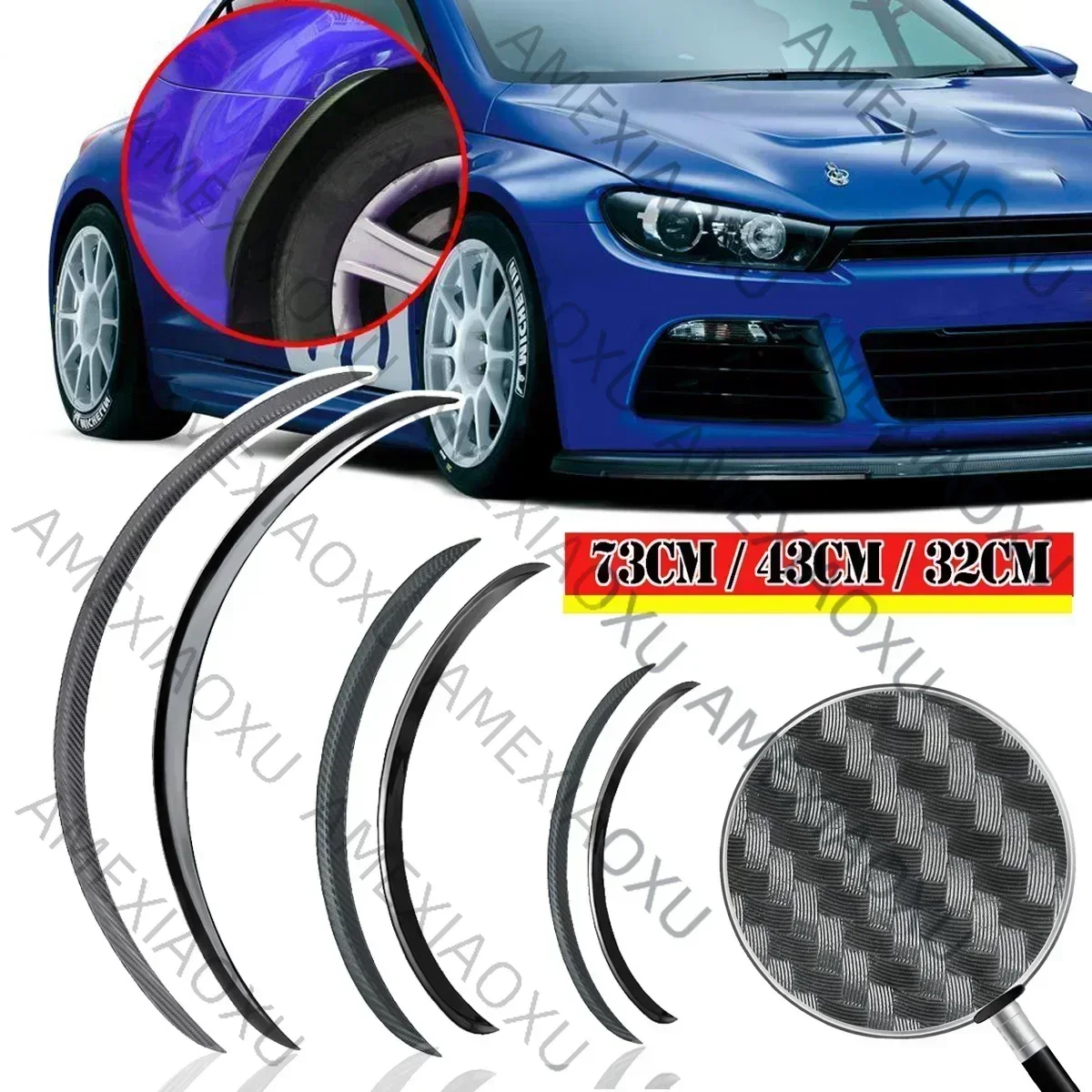 

2Pc Car Truck Body Fender Flare Rubber Wheel Arches Eyebrow Lip Anti-scratch Strip Sticker Mud Flaps Guard Universal Carbon Trim