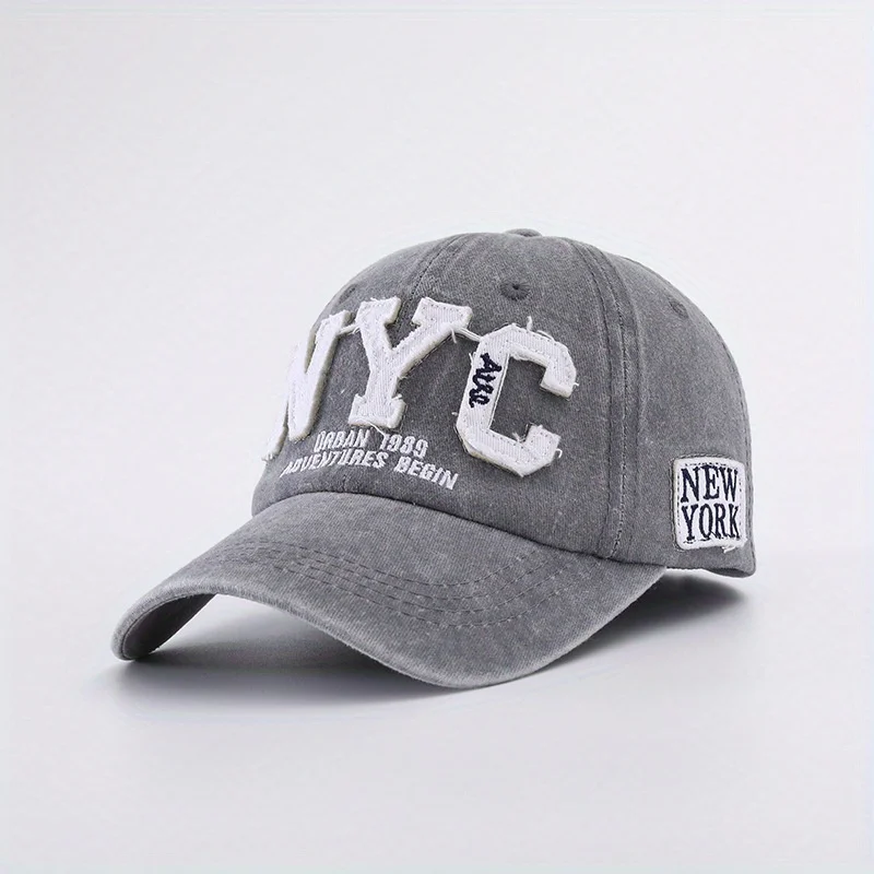 Casquette de baseball brodée de lettres NYC, chapeau de papa rétro délavé, pare-soleil de voyage en plein air, casquette à visière réglable, autocollants de lettres, unisexe