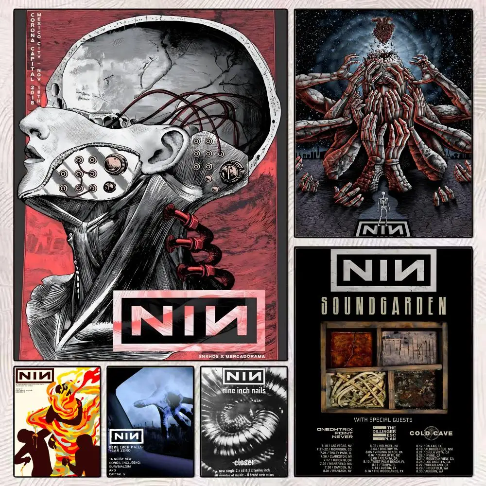 

N-Nine Inch Nails Band Poster HD Art Mural Wallart Poster Waterproof Vintage Print Decor for Home Decoration DIY Durable