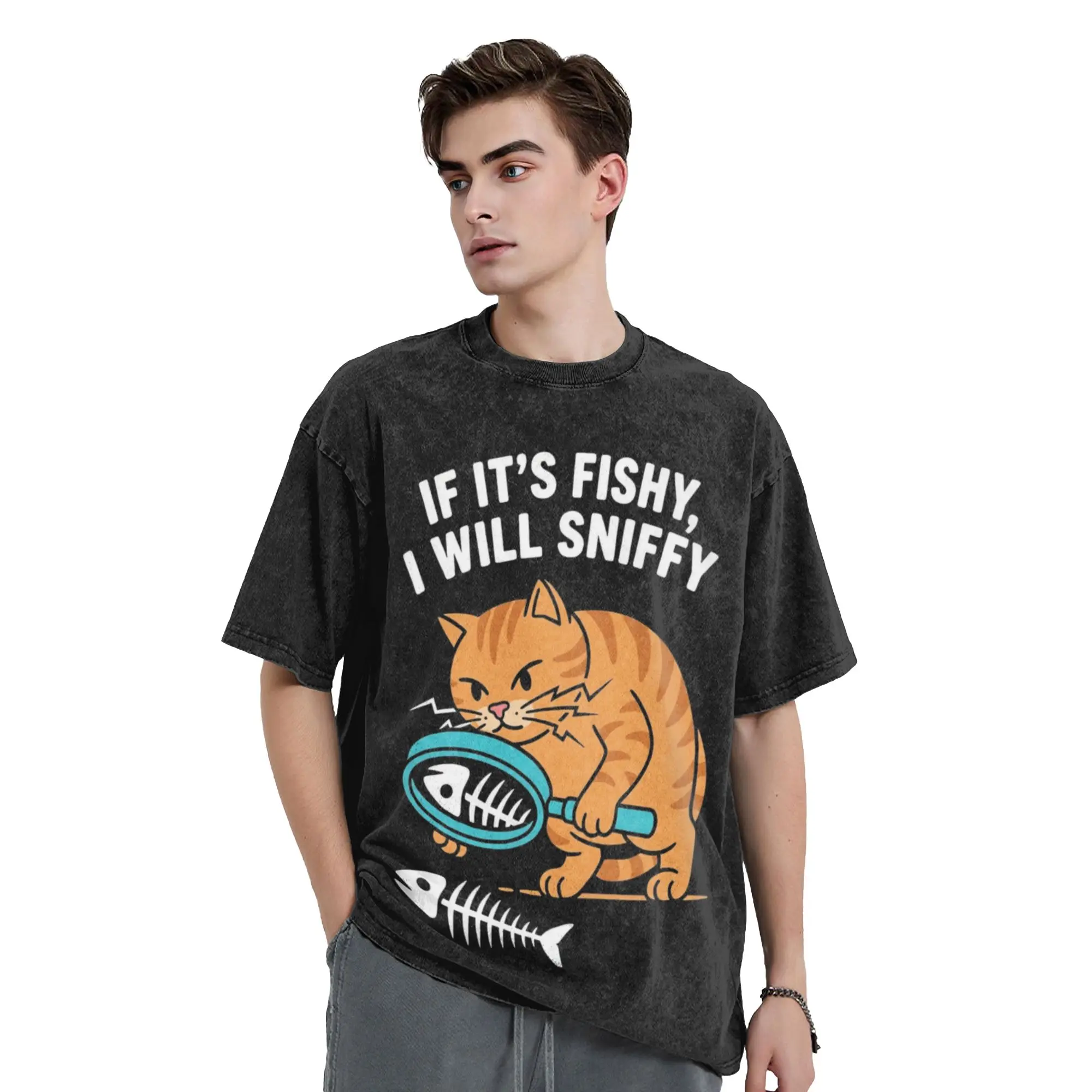 Men Women If It'S Fishy I Will Sniffy Vintage Washed T Shirts  Cotton Clothing Vintage Short Sleeve Round Neck Tee Shirt