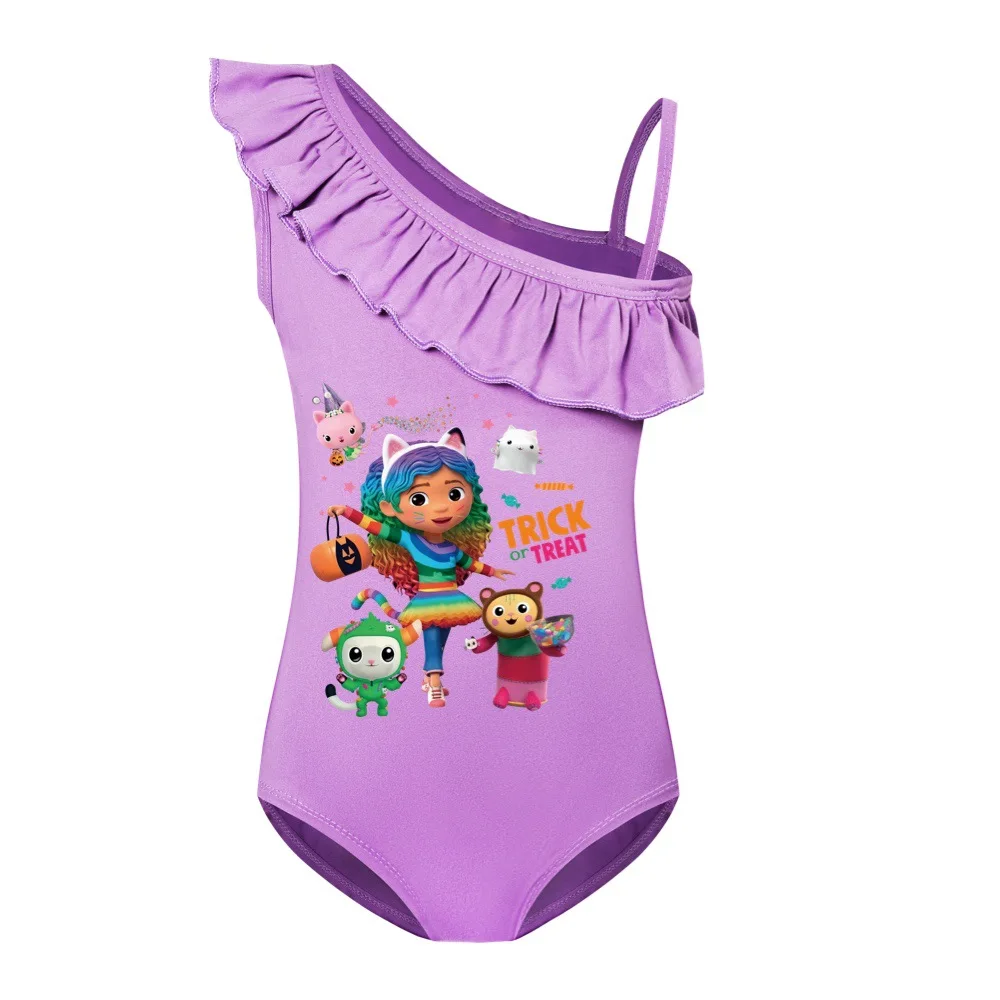 2-14Years Gabbys Dollhouse Swimsuit Kids One Piece Swimwear baby Girls Cartoon Gabby Cat Beach Wear Summer Holiday Swiming Suit