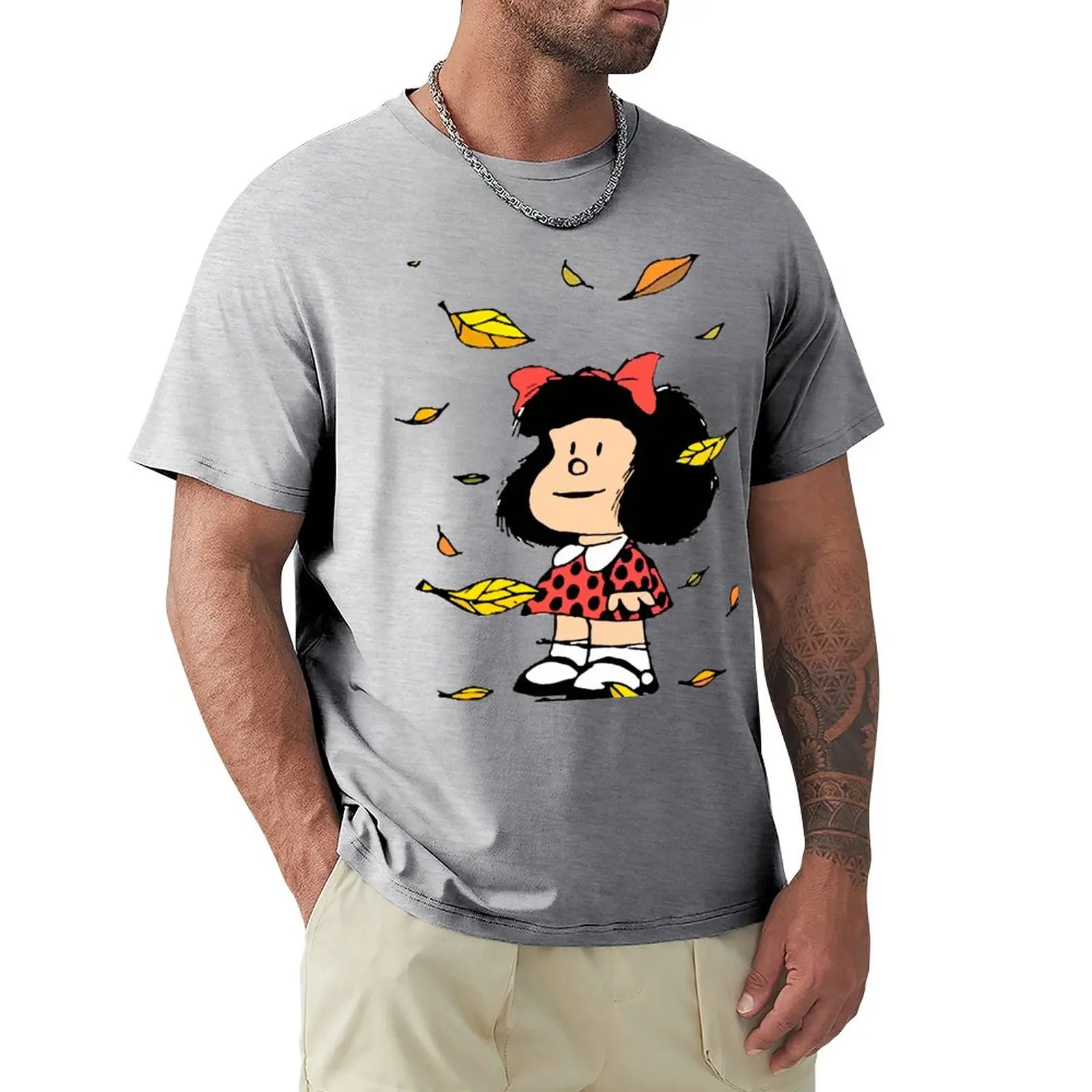 Mafalda autumn leaves Quino Comic argentino T-Shirt anime oversizeds mens clothing