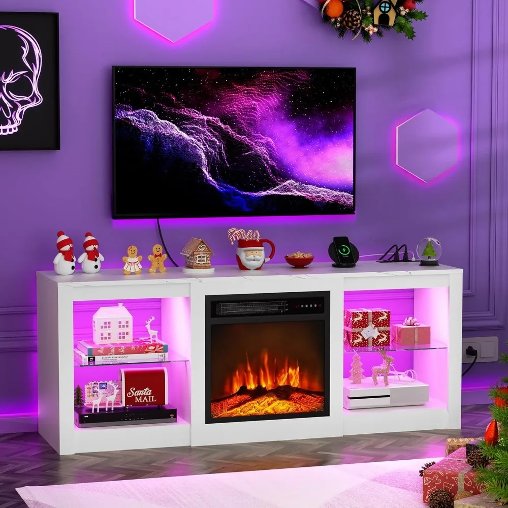 58 Inch Electric Fireplace TV Stand, Equipped with 18 Inch Fireplace and LED Lights TV Console, with Remote Control