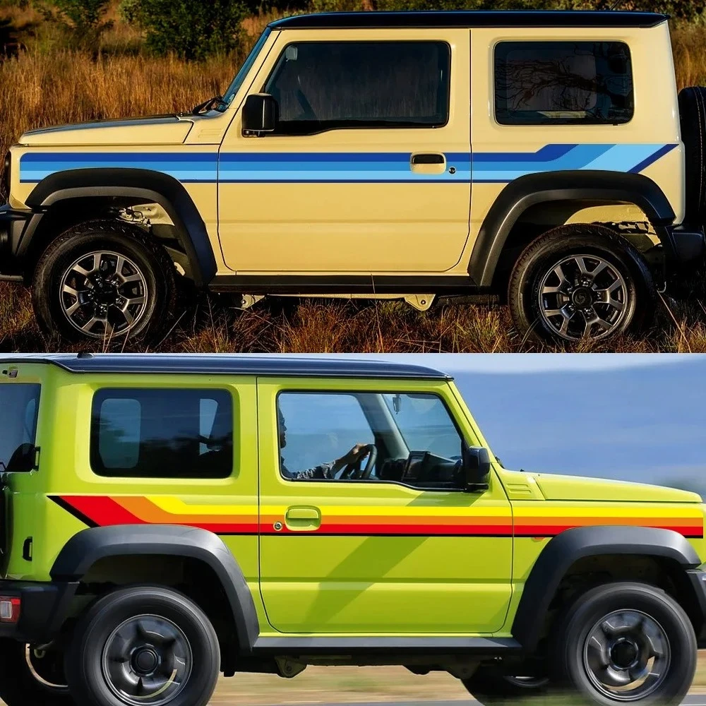 

2PCS Car Waist Line Sticker Stripe Modified Orange Red Blue Vinyl Graphics Decal Wrap Decor Stickers for Suzuki Jimny 2021 2022