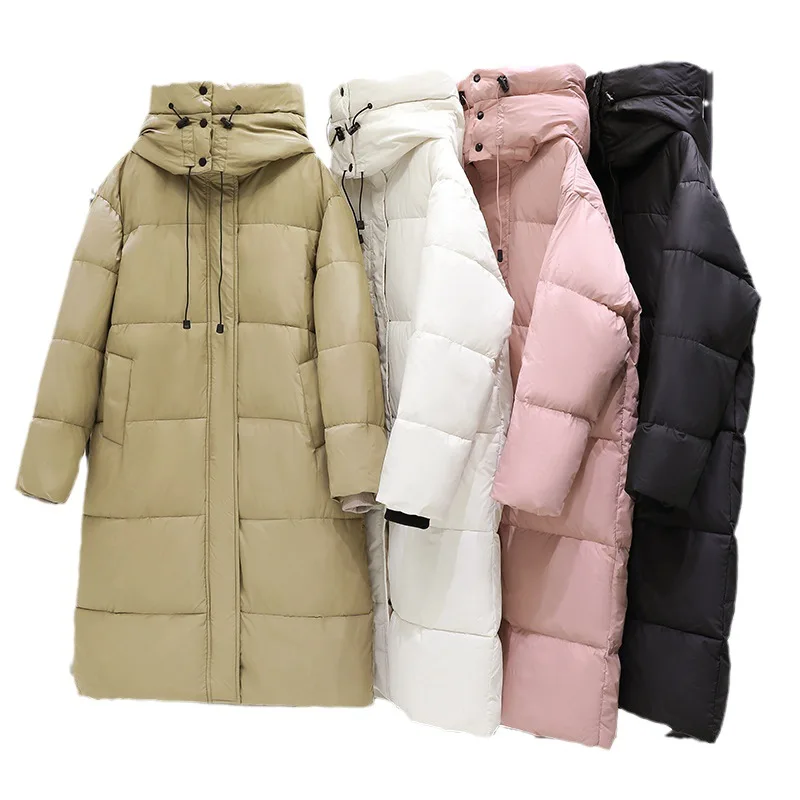 Winter Over-the-knee Puffer Jacket Women Hooded Parka Windproof Turtleneck Down Cotton Jacket Korean Long Sleeve Thick Warm Coat