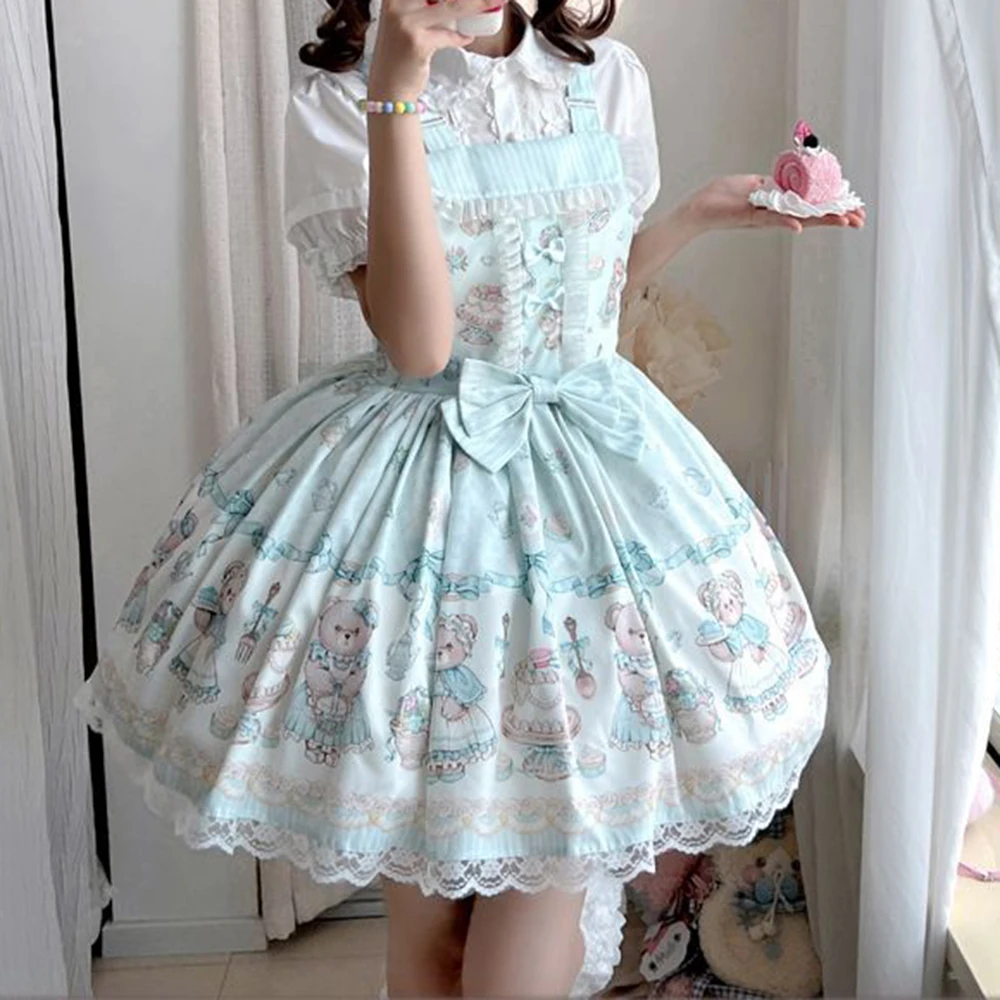 

Original Lolita Original Strap Lolita Dress Suspender Bow Cute Japanese Lo Dress Loli summer clothing for women