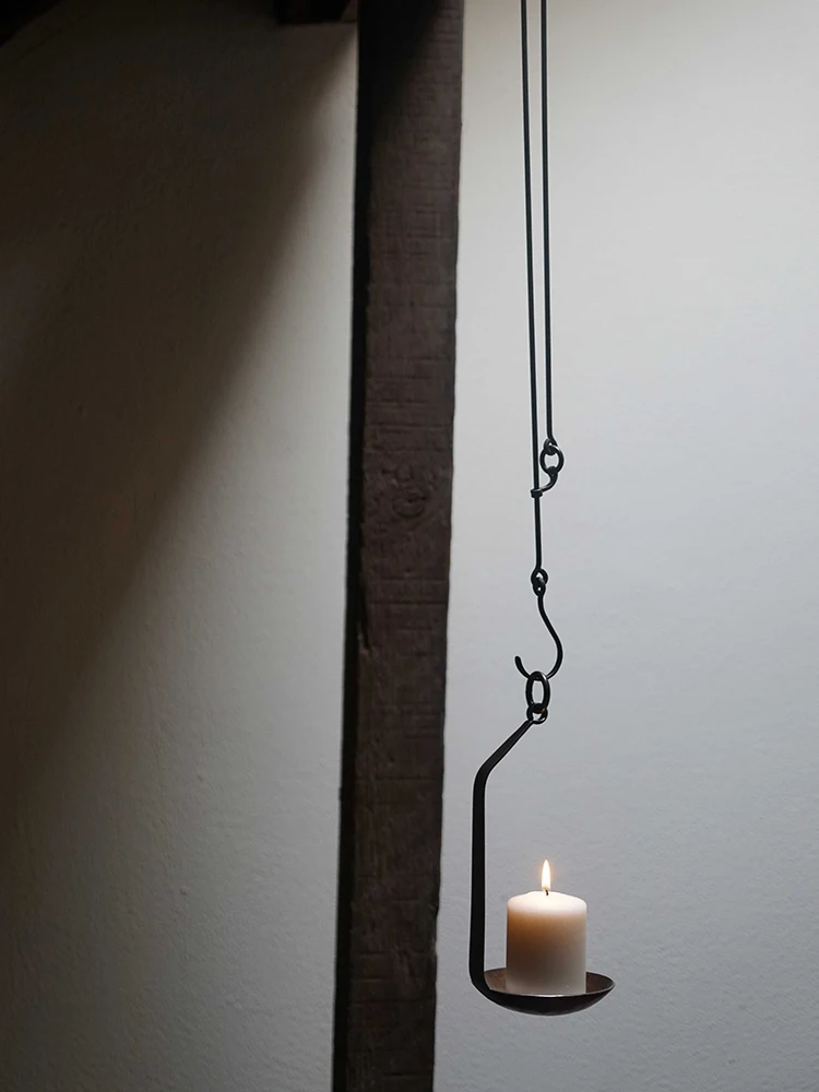 Wrought iron spoon candlestick, hand-forged space decoration