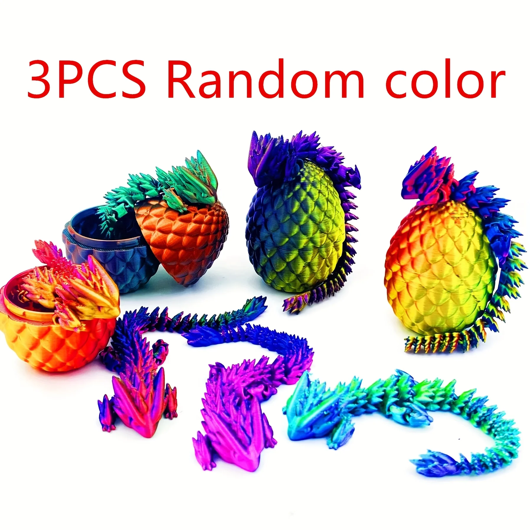 3D Printed Multi-Color Gradient 6cm Crystal Egg+Dragon Emperor, Christmas Gift, Essential Home Decoration for Fantasy Enthusiast