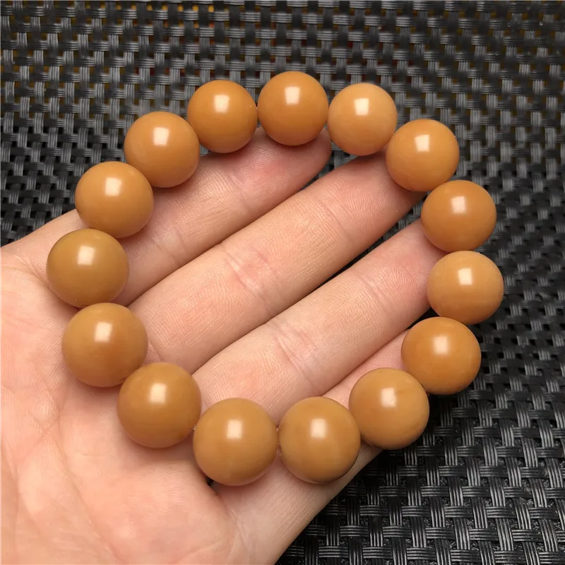 Weathered Bodhi Root Bracelet Yellow Yellow Chicken Grease round Beads Single Circle High Throw Bodhi Root Bracelet14mmFactory W