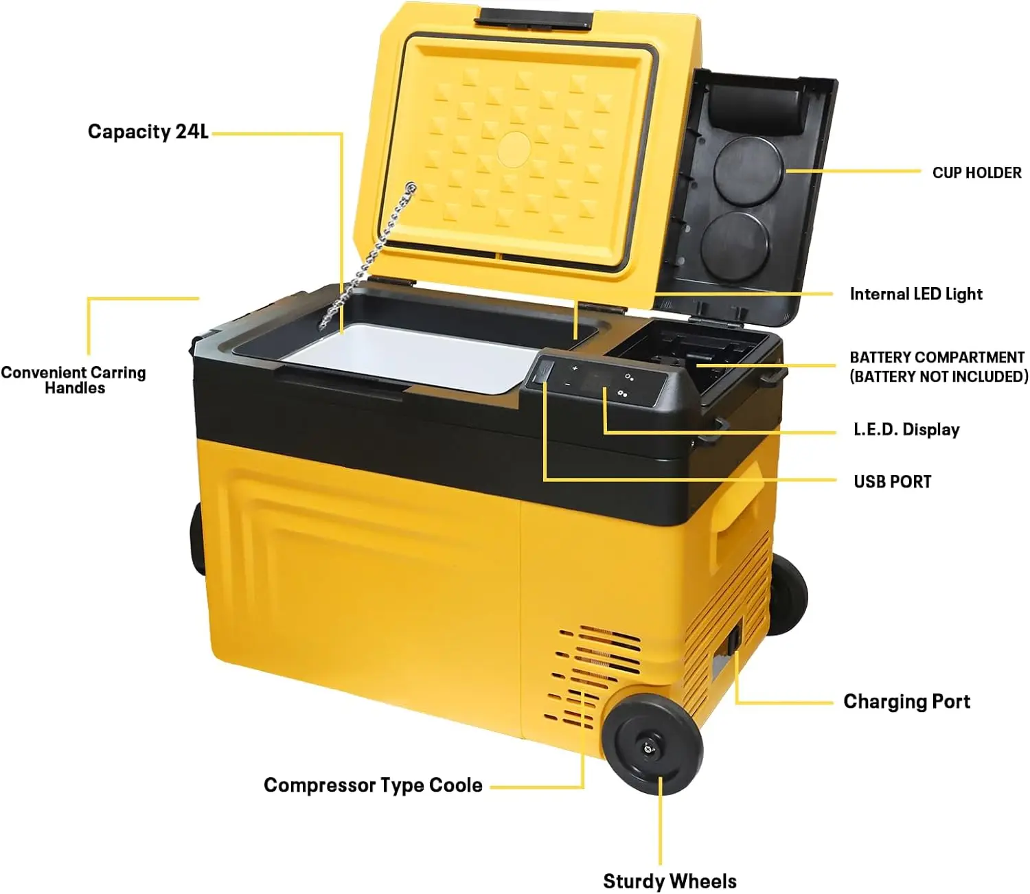 Portable Refrigerator Car Fridge for Dewalt 18V 20V MAX Battery (TOOL ONLY),24L Cordless Mini Freezer for Outdoor,Camping,Travel