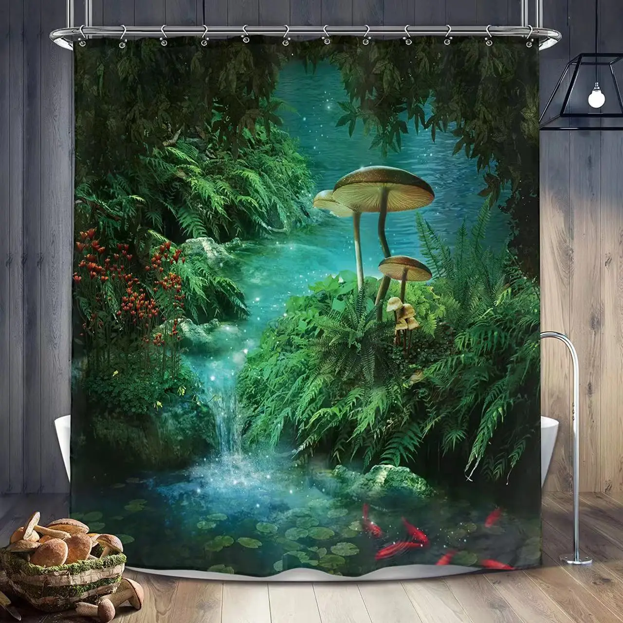 Fantasy Forest Shower Curtain Set Mystery Fairy Forest  Mushroom Flower Plant Home Bathroom Decor Curtains  Bath Accessory Set