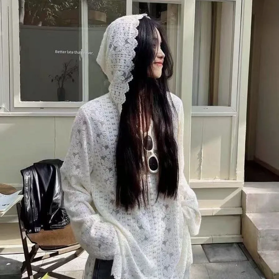 

Gothic Y2k Off Shoulder Lace Hooded T-shirt Women Streetwear Vintage Aesthetic Sweet Patchwork Tops Long Sleeve Slim Hoodie Tees