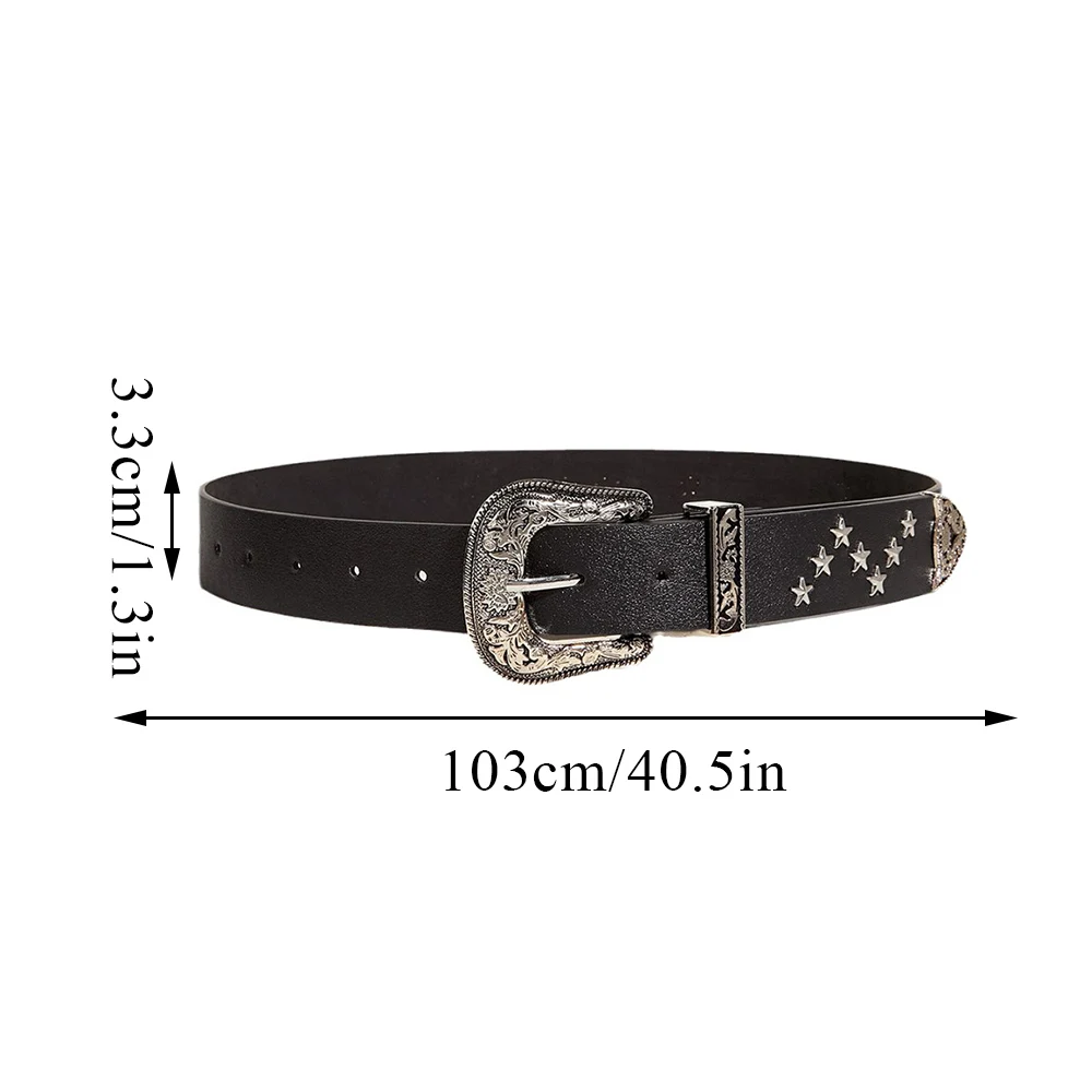 Men Women Girdle Western Cowboy Waistband Waist Strap PU Leather Belt Adjustable Wave Star Style Stars Rivet Belt Metal Pin Y2K