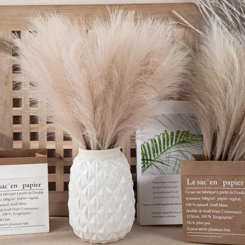 Faux Pampas Grass Beige 10Pcs Small Artificial Pompas Grass Decor for Vase Fake Fluffy Pampas Fake Plant Wedding Boho Home Decor