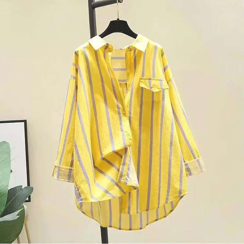 Turn Down Neck Casual Shirt And Blouses Striped Long Sleeve Loose Tops For Woman Female Clothing Preppy Stye All-match Younth