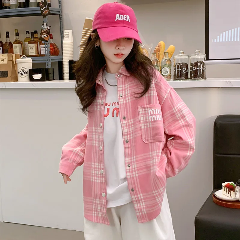 Ensemble de chemise ร carreaux grossier sweet girl confortevole et respirant milieu et grands enfants vintage sweet shirt deux pi