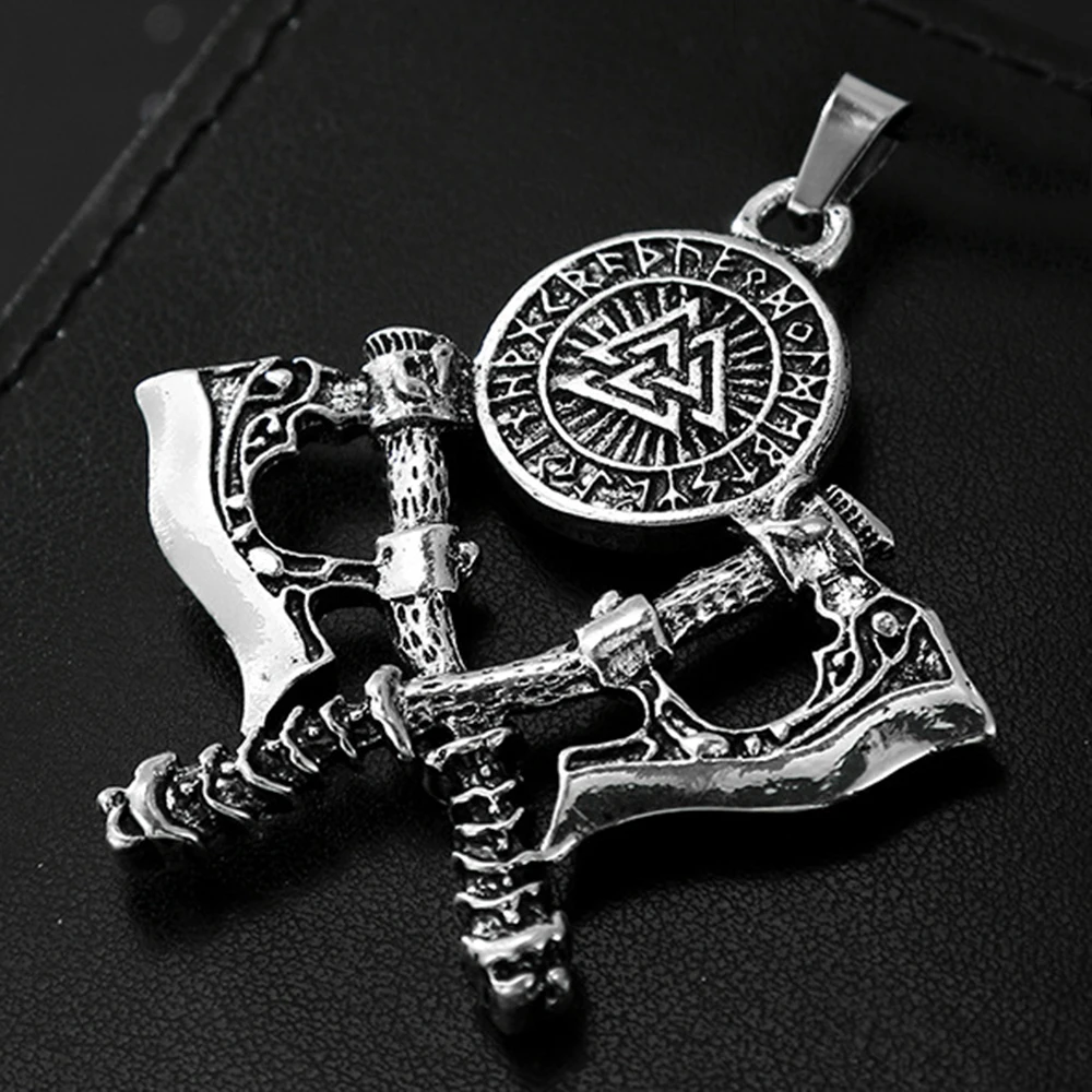 Nordic Viking Warrior Double Axe Men\'s Pendants Personalized and Dominant Series Odin Rune Pendant DIY Necklace Accessories