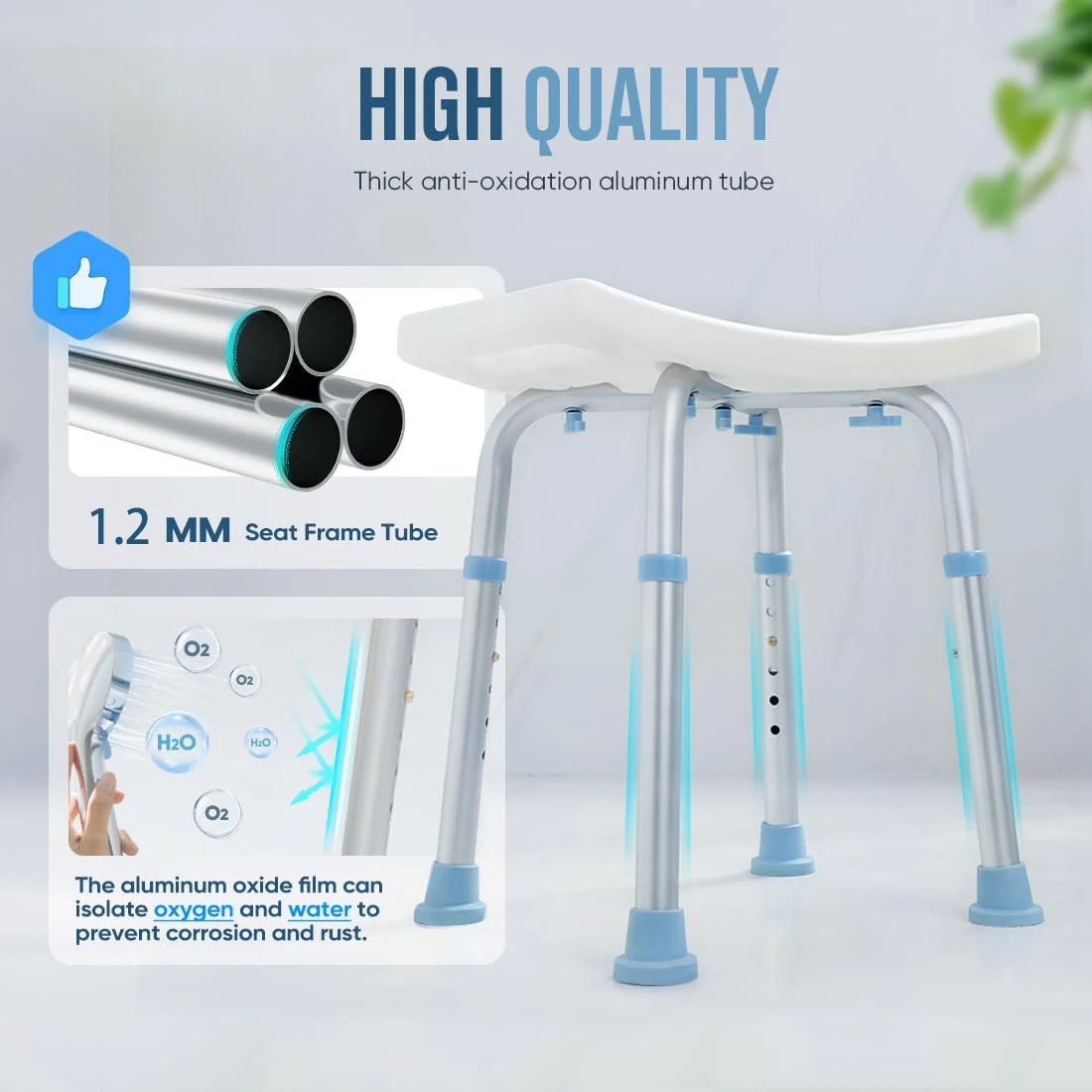 كرسي حمام قابل للتعديل للاستحمام الداخلي - مقعد مقعد حوض الاستحمام خالي من الأدوات ومضاد للانزلاق مع أرجل ألومنيوم متينة لـ Elde #5