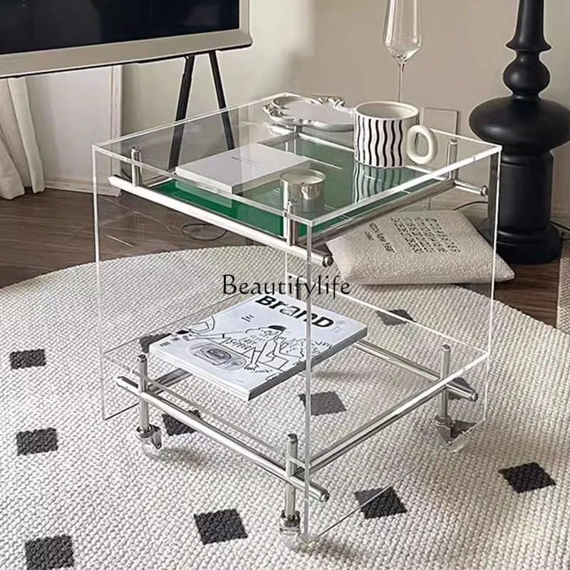 

Acrylic edge few trolley storage cabinet medieval living room mobile coffee table