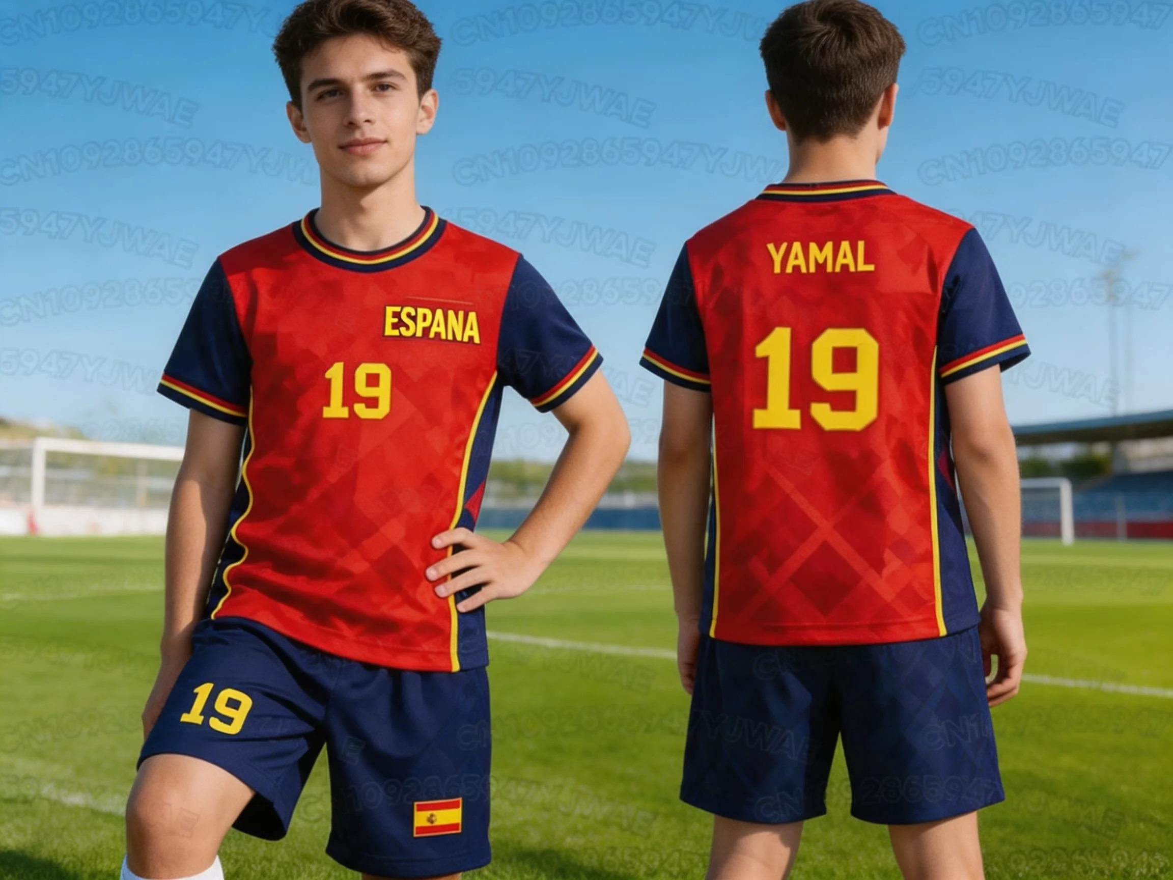 Camiseta Yamal No.19 para Fanáticos de España, Conjunto de Fútbol para Mujer, Camiseta de Manga Corta y Pantalones Cortos, Conjunto Deportivo de Secado Rápido, Camiseta para Hombre, Conjunto de 2 Piezas