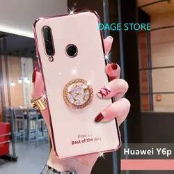 For Huawei Y6p Electroplated Case Bling Crystal Holder Cover Soft TPU Back Cover