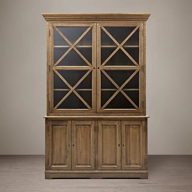 

Bookcase Antique Solid Wood Storage Cabinet French Distressed Single and Double Door Sideboard Cabinet