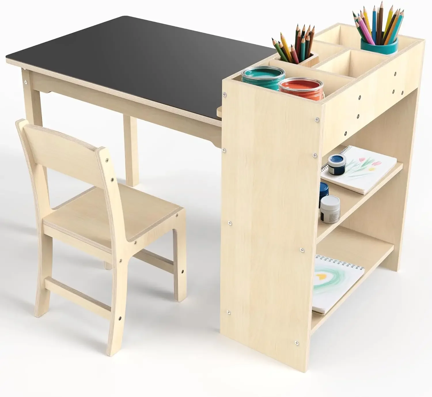 

Kids Art Table and Chair Set, Sturdy Beech Wood Study Desk for Children’s Drawing, Learning & Play - Multi-Functional Activity T