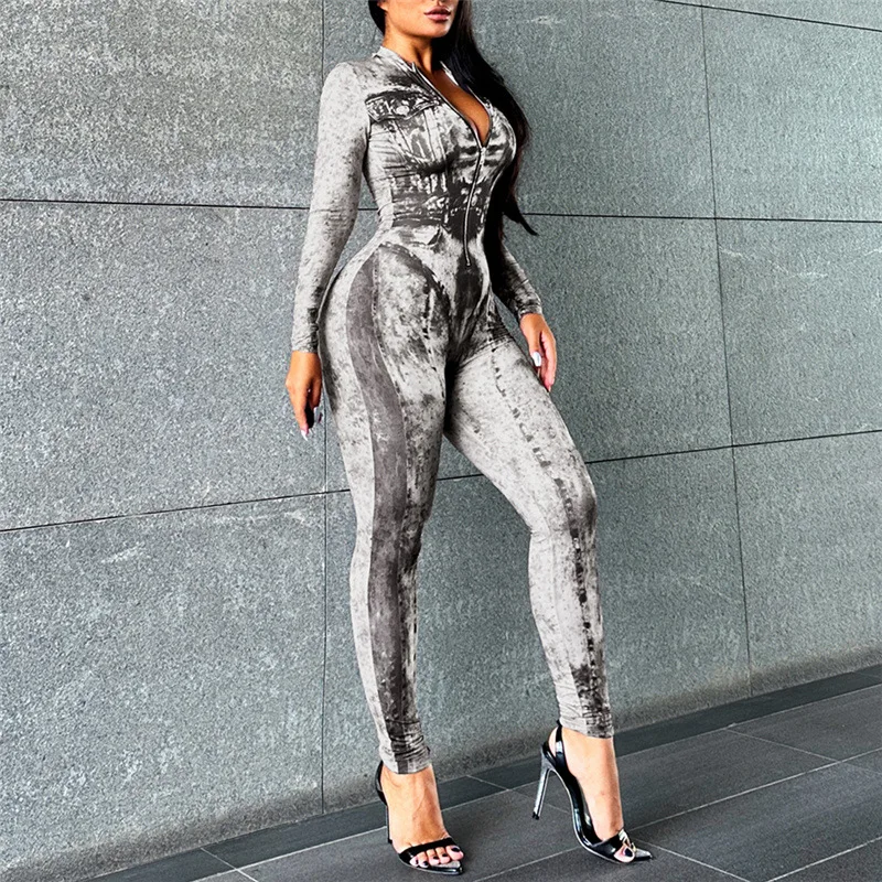 

Long Sleeved Digital Printed Jumpsuit Women 2023 Japanese Korean Casual Tight High Waist Jumpsuit Sexy Bodysuit Female Clothing