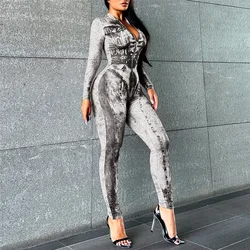 Long Sleeved Digital Printed Jumpsuit Women 2023 Japanese Korean Casual Tight High Waist Jumpsuit Sexy Bodysuit Female Clothing