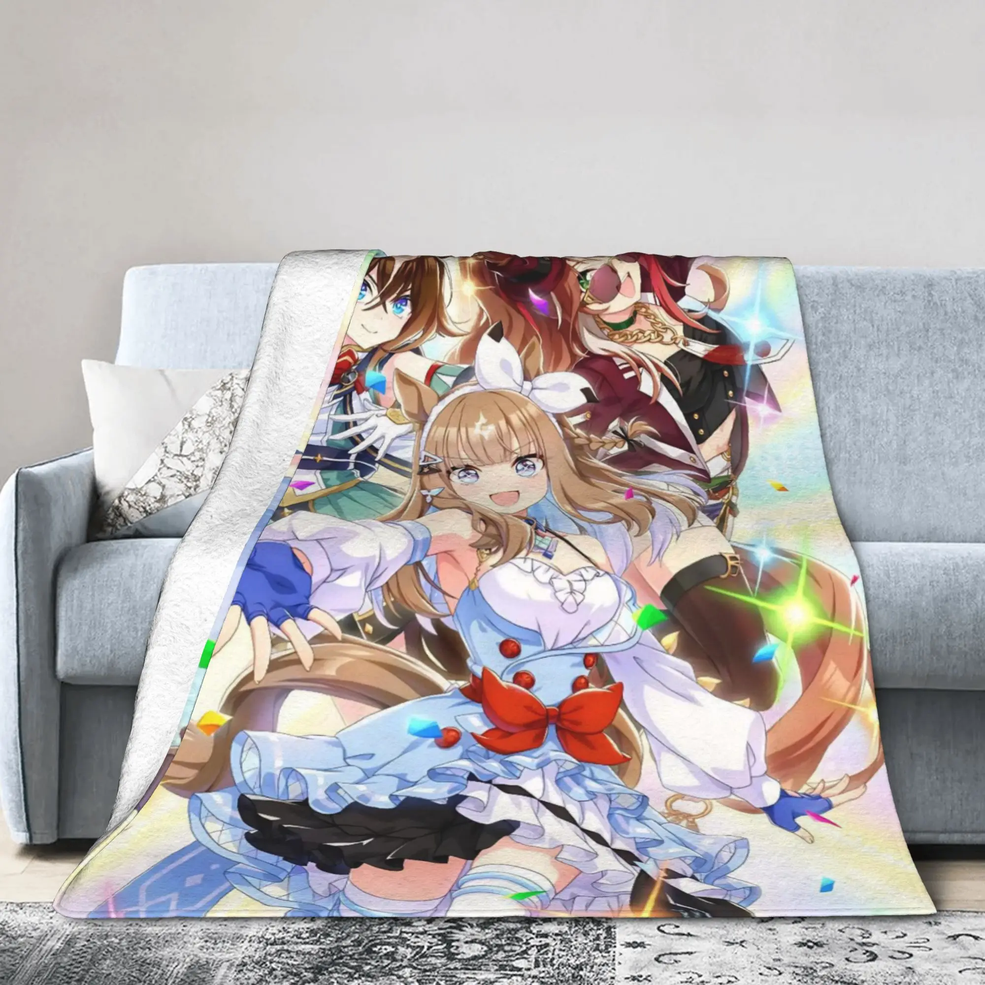 Uma Musume Pretty Derby Blanket Cartoon Anime Flannel Vintage Breathable Throw Blanket for Bedding Lounge Textile Decor