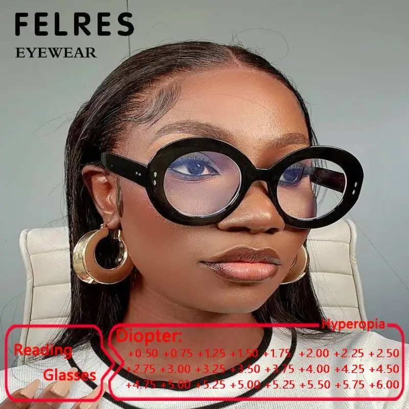 

Oversized Black Round Reading Glasses Women Men Anti Blue Light High-definition Presbyopia Eyeglasses Optical Computer Eyewear