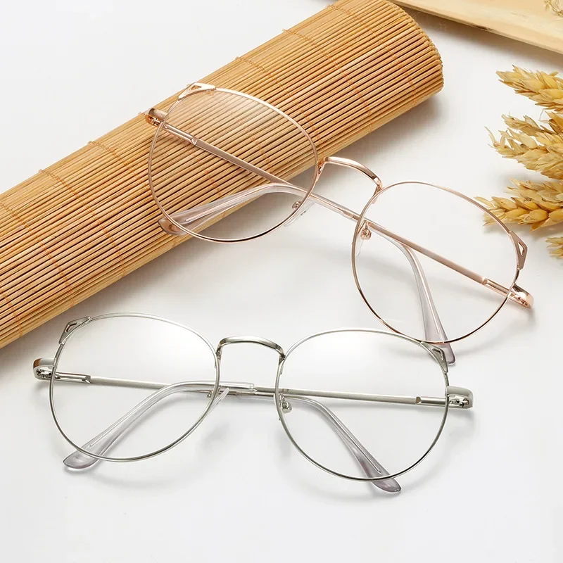 

Retro Cat Ears Round Flat Lens Men Women's Fashion Metal Decorative Glasses Frame Round Frame Flat Glasses