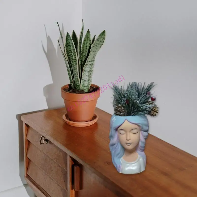 

M76B Silicone Little Girl Flower Pots Storage Box Mold for Succulent Plant Decoration