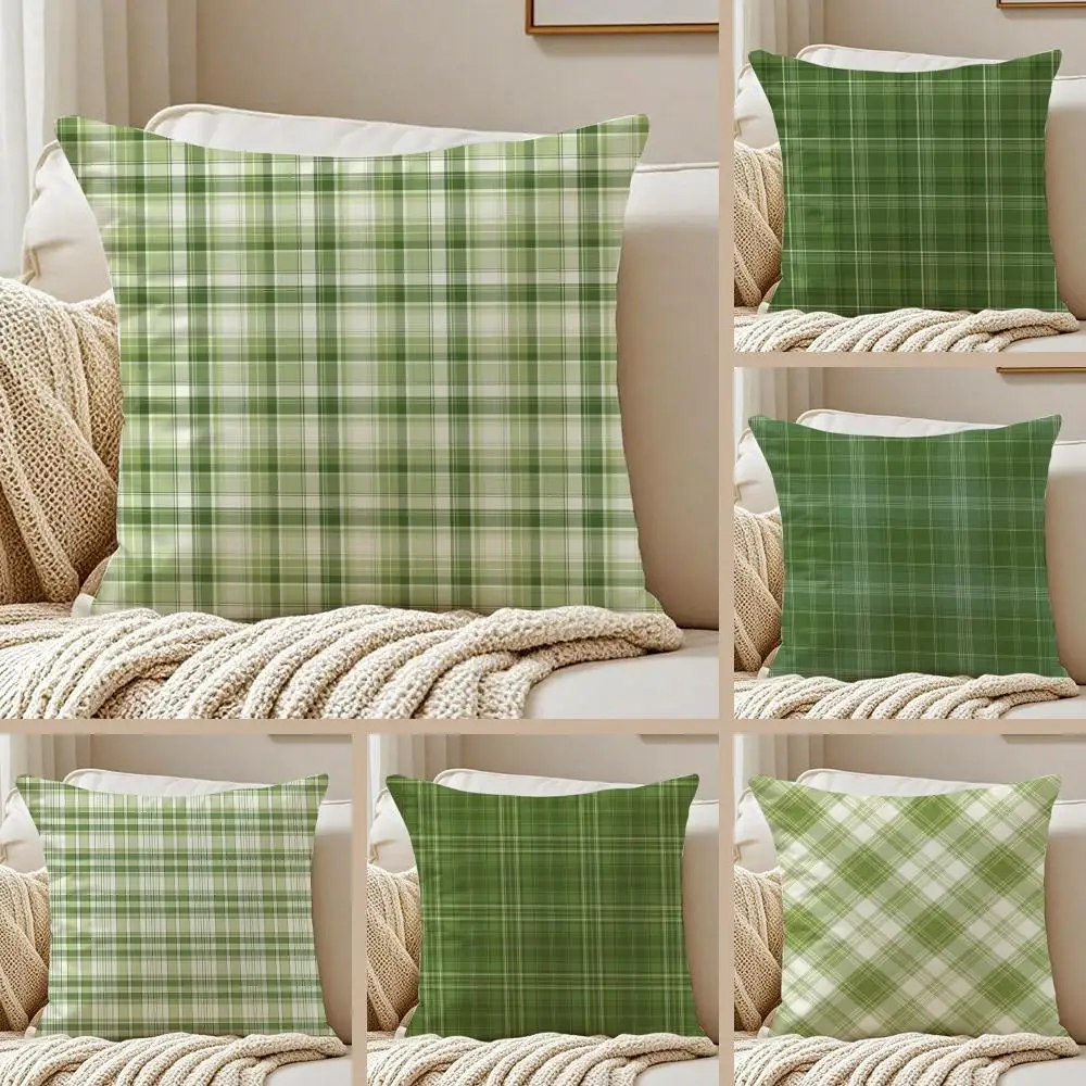 Retro green plaid Cushion Cover Pillowcase Anti-dustmite living Room Sofa Decor Cushion Room