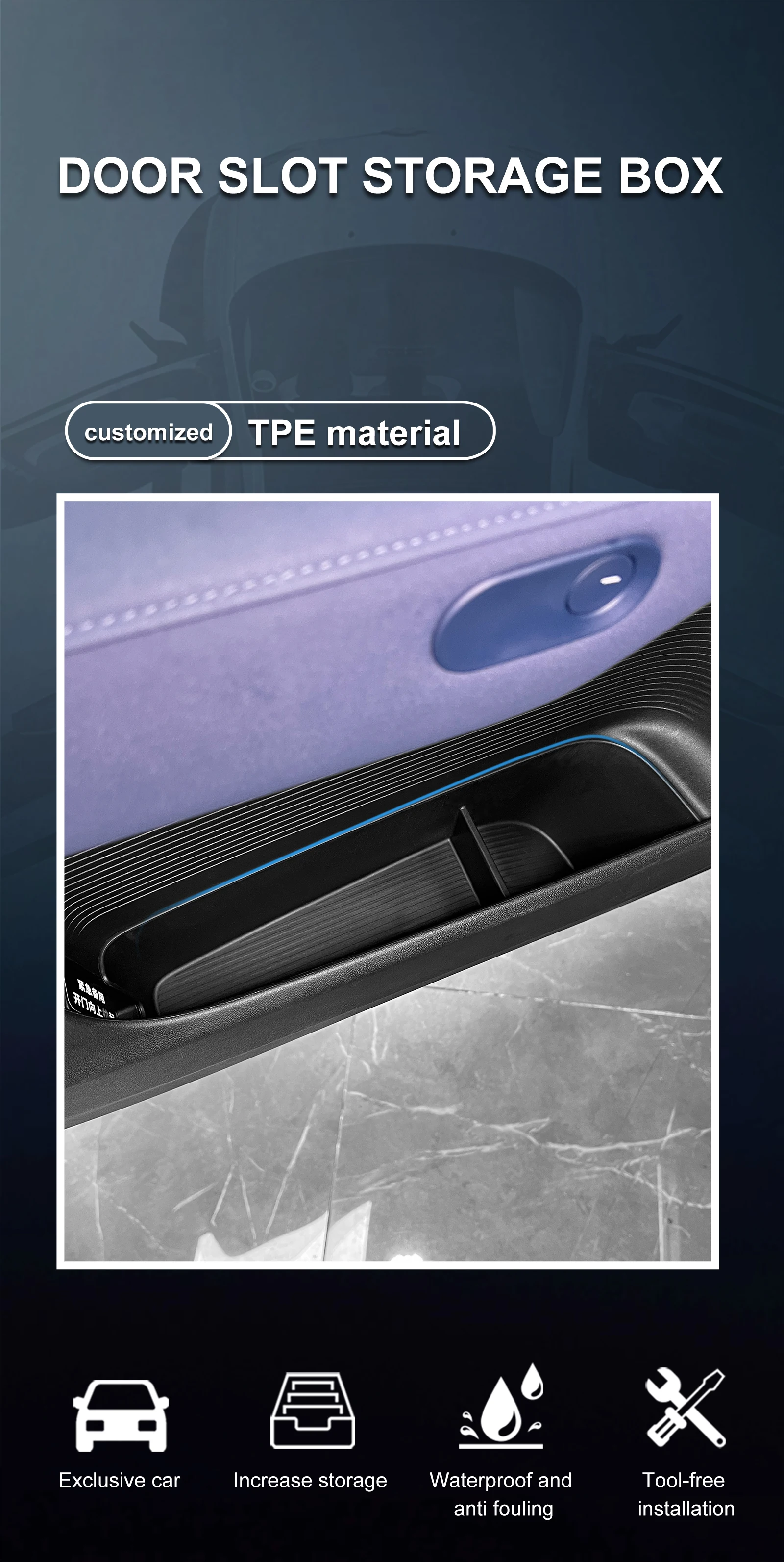 LUCKEASY für Xpeng G6 2023 2024 Auto-Türseiten-Aufbewahrungsbox Auto-Zubehör TPE Vordertür-Fach Anti-Schmutz Aufbewahrungsorganizer – Detail 1